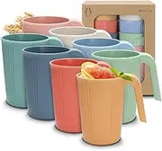8 Pcs Wheat Straw Cup with Handle Colorful Wheat Straw Mug Stackable Plastic Coffee Cups Set 12 oz Unbreakable Coffee Mug Reusable Plastic Mug Dishwasher Safe for Coffee Milk Tea