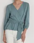 LAUREN RALPH LAUREN Women's Teal Tie Hook And Eye Closure Pullover Peplum Top S