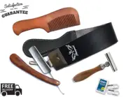 SALON STRAIGHT CUT THROAT WET SHAVING RAZOR RASOIR LEATHER SHARPENING STROP BELT
