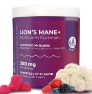 Vegan Mushroom Gummies, Lions Mane Ashwagandha Shiit Blend for Focus & Immunity