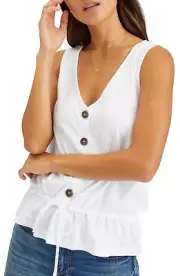 SANCTUARY Women's V-Neck Heartstrings Button-Front Tank Top White Size XXL