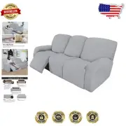 Machine Washable Recliner Sofa Slipcover – 8-Piece Non-Slip Design, Silver Gray