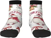 [JEJEA] Christmas Santa Claus print Men's Athletic Cushioned Crew Socks Crew Training Athletic Socks Men and Women for Sports