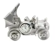 XANADU: SILVER COLOR OLD ANTIQUE STYLE CAR METAL CASE ROUND MINI CLOCK