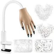 ANGNYA Practice Hand for Acrylic Nails, Silicone Nail Practice Hands with 200PCS Nail Tips Never Fall Off, Flexible Movable Fake Hand Fingers Never Break, Hand for Nail Practice