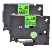 2PK Compatible with Brother P-Touch TZ-D31 Black on Fluo Green 0.47" Label Tape
