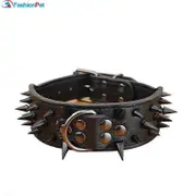 High Quality Width PU Leather Big Dog Collar with Black Sharp Spikes Studded for Large Dog Pitbull Mastiff M