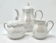 Grace's Teaware White Iridescent Coffee/Tea Pot, Sugar Bowl & Creamer NEW