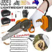 6" Mini Orange Cordless Electric Chainsaw 2X Battery-Powered Wood Cutter Recharg