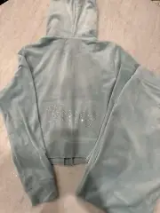 NWT! Size MEDIUM JUICY COUTURE BLING TRACKSUIT -Pastel Turquoise Pants & Hoodie
