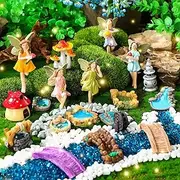 Unittype 19 Pcs Miniatures Fairy Gnome Resin Figures Garden Accessories Garden Mushroom House Figures Fake Pond Lawn Bridge Figurines Terrarium Ornaments Garden Decoration for Outside(Fairy)