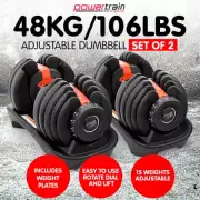 Powertrain 48kg ADJUSTABLE DUMBBELL SET HOME GYM EXERCISE FREE WEIGHTS