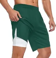 [ZZXXB] Dark Green Athletic Shorts for Men with Pockets 2 in 1 Quick Dry Running Shorts