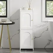 Hzuaneri Bathroom Storage Cabinet, Corner Floor Cabinet with 2 Doors and Adjustable Shelf, Narrow Toilet Paper Cabinet, Bathroom Organizer for Small Spaces, White BC19913X