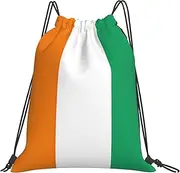 JEJEA Flag Of Cote D'Ivoire Print Drawstring Backpack Waterproof Back Bag Cinch Bags Swim Gym Travel Bag For Men Women, White, One Size