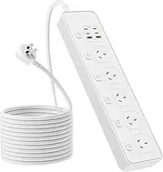 Power Board Individual Switch,11-in-1 Power Strip with 5 AC Outlets, Surge Protector Powerboard with 6 USB Ports(4 USB C Outlets), 1.8m Extension Cord Power Strip,Wall Mount for Home Office- White