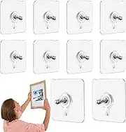 Clear Adhesive Hooks, Adhesive Photo Hanger for Wall - 10X Clear Acrylic Wall Hanging Hangers for Pictures - Fashion Wall Art Mount, Unpunched Hanger, for Dining Room, Bedroom