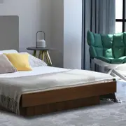 Cecilion Double Grey Fabric Floating Walnut Bed Frame