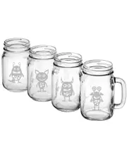 Susquehanna Glass Set of Four Not-So-Scary-Monsters Assortment Handled Drinking Jar