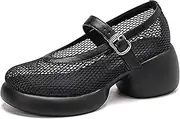 [Gikleihwy] Women's Mesh Flats Shoes Buckle Strap, Ladies Wide Width Slip-On Casual Dress Mary Jane Flats, Casual Low Heels Uniform Shoes