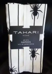 New Tahari Home Set of 6 Halloween Spiders White & Black Napkins 18"x18" Webs