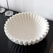 BEYLAB Decorative Bowl Made of Concrete, Large White Decorative Bowls for Fruit at Home, Decorative Bowl for Coffee Table, Bowl with Wavy Ruffle as Centerpiece, 10 Inch Key Bowl