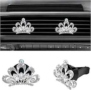 2PCS Bling Car Air Vent Clips, Crystal Rhinestone Crown Air Freshener Outlet Diffuser Clip, Auto Air Conditioning Clip Charm for Women Girls, Interior Decor Car Accessories (White)