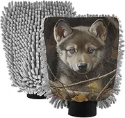 XYMZR Cute Puppy Husky Autumn Absorbent Microfiber Car Wash Mitt, Funny Cute Anime Scratch Free for Cars Cleaning, Home Cleaning Mitts, 2 Pack, 10.24” L x 7.09” W