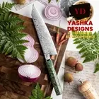 Chef Knife Japanese Kiritsuke Damascus Rose Pattern Home Kitchen Tool Green
