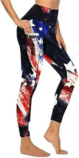 [KevaMolly] Women's Workout Leggings with Pockets 4th of July High Waisted Tummy Control Stretch Activewear Running Yoga Pants