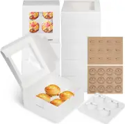 10 Pack 4 Holes Cupcake Boxes with Window Cake Cookie Bakery Boxes Muffin Donut