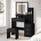 Dressing Table with Mirror and Stool Set LED Light Makeup Mirror Desk Vanity