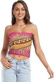 [RPLIFE] Art Hot Dog Women Tube Top Women Strapless Top, Mesh Tube Tops, Trendy Crop Tops (S)