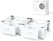 2 Pack Washer Dryer Pedestals with Drawer - 28" Laundry Pedestal for Washer and Dryer Stand, Steel Washing Machine Stand Raiser, 14.3 Inches Height Elevation White
