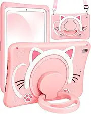 [Wazzasoft] for iPad Air 3rd Generation Case, Pro 10.5” Case Girls Cute Cat Kawaii Cover Girly 3D Cartoon with Rotating Handle Stand & Strap Soft Silicone Funda for Apple iPad Air 3, Pro 10.5 Cases