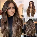 Long Hair Wigs for Women Ombre Brown Synthetic Curly Hair Wig Middle Parting