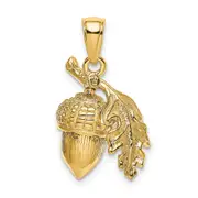 14k Yellow Gold 3-D Acorn w/Leaf Pendant