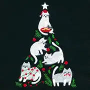 Purr-fect CAT KITTEN Christmas Tree EMBROIDERED 1 QUILT BLOCK Beautiful