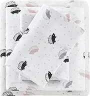 Intelligent Design Cozy Soft 100% Cotton Flannel Print Animals Stars Cute Warm, Ultra Soft Cold Weather Sheet Set Bedding, Full, Pink/Grey Hedgehogs 4 Piece