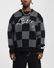 [LOITER] Loiter Checker Knit Sweater Black/grey - Size M M Black/Grey