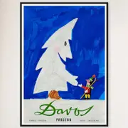 Galrie Davos Parsenn Snow Tree Vintage Ski Poster - Swiss Alps Adventure Art, Black Frame, A2 42 x 60cm (16 x 24inch)