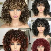 Synthetic Hair Full Wig With Bangs Short Wig Synthetic Wigs Afro Kinky Curly AU