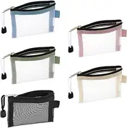 [salbsever] 5 Pcs Mini Zipper Mesh Bags Portable Travel Makeup Pouch 4.3 x 3.1 Inch Nylon Makeup Organizer for Lipstick Credit Card, Orange, Black, Pink, Blue, Green, 4.3x3.1 inches