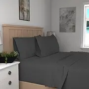 Purity Home 300 Thread Count Organic 100% Cotton Percale Sheet Set, Full Dark Gray with Elasticized Deep Pockets Eco-Friendly & Breathable, Cooling Bed Sheets, 4 Piece Bedding Sheets Full Size Bed