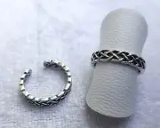 Adjustable Sterling Silver Braid Toe/Pinky/Finger Ring 925 - 170B6