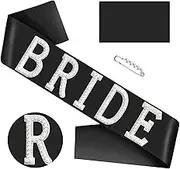 Elegance Bride Sash, Black Satin Bride to Be Sash with Pearls Rhinestones Bachelorette Party Sashes Decorations for Bridal Shower Engagement Wedding Party Supplies Ideas Gifts Jokes Favors
