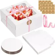 26pcs 8x8x4 Inches Cake Boxes White Bakery Boxes White Bread Boxes with Windo...