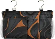 Amooorous Bedside Caddy Bed Organizer Bed Hanging Bag for Dorm, Bunk, Loft, Hospital Bed Futuristic Orange-gold Lines
