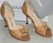 $4500 New Manolo Blahnik DIPADO Alligator Dorsay Beige Crocodile Heels Shoes 36