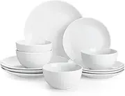 [MALACASA] 12 Pieces Gourmet Porcelain Dinnerware Sets, Modern White Dish Set for 4, Premium Serving Plates and Bowls Sets, Chip and Scratch Resistant Dishware Sets, Series AMELIA